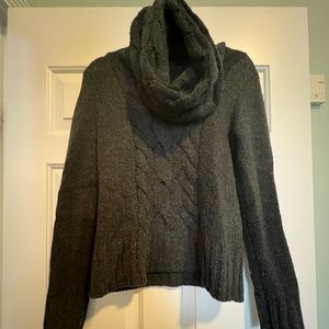 AQUA cable knit cowlneck sweater. Charcoal grey. Size M.